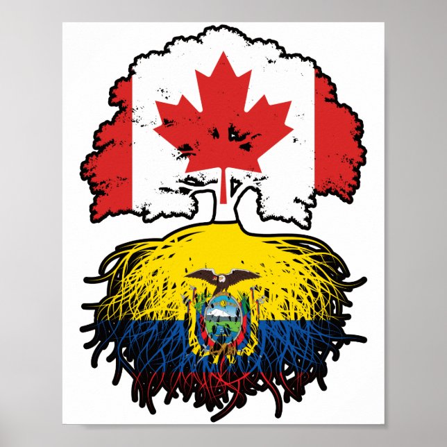 Ecuador Ecuadorian Canadian Canada Träd Roots Flag Poster (Framsidan)