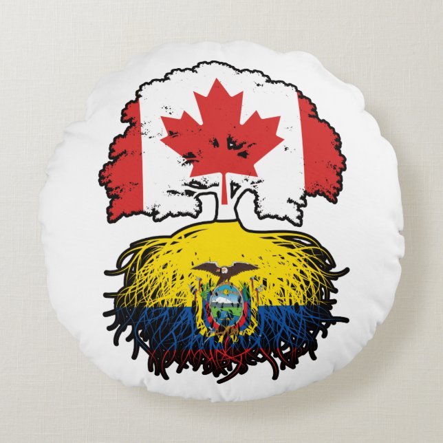 Ecuador Ecuadorian Canadian Canada Träd Roots Flag Rund Kudde (Framsidan)