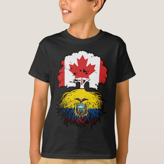 Ecuador Ecuadorian Canadian Canada Träd Roots Flag T Shirt (Framsida)