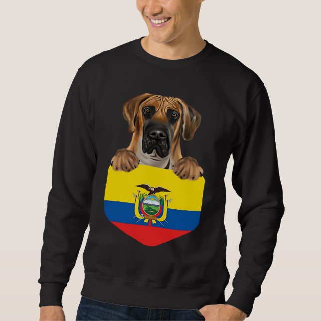 Ecuador Flag Brown Great Dane Dog In Pocket Lång Ärmad Tröja (Framsida)