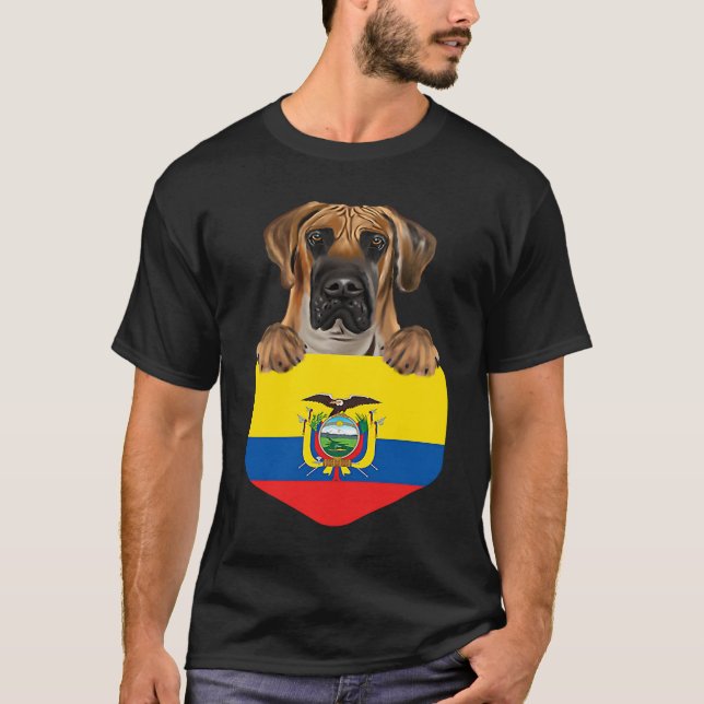 Ecuador Flag Brown Great Dane Dog In Pocket T Shirt (Framsida)