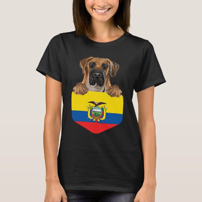 Ecuador Flag Brown Great Dane Dog In Pocket T Shirt (Framsida)