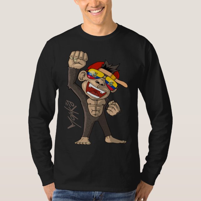 Ecuador Flag  Cheering Monkey  Fan T Shirt (Framsida)