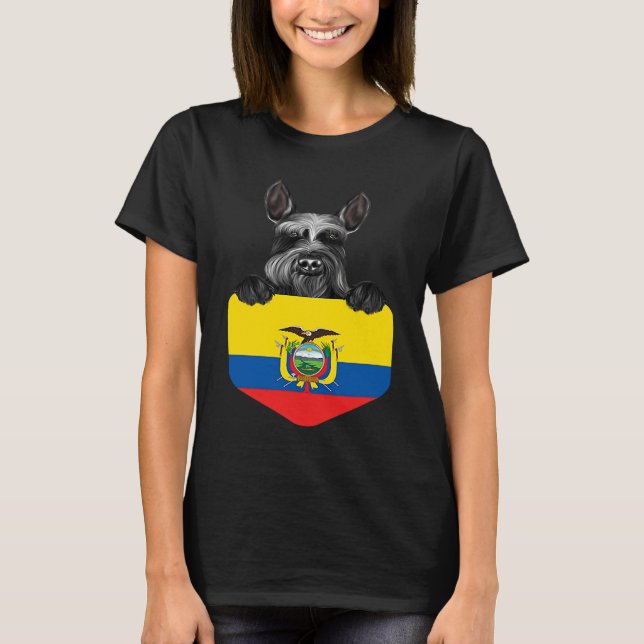 Ecuador Flag Giant Schnauzer Dog In Pocket T Shirt (Framsida)