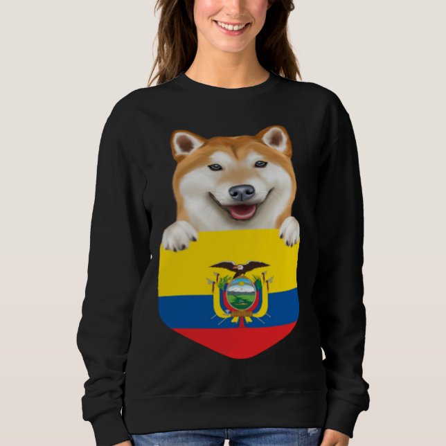 Ecuador Flag Shiba Inu Dog In Pocket T Shirt (Framsida)