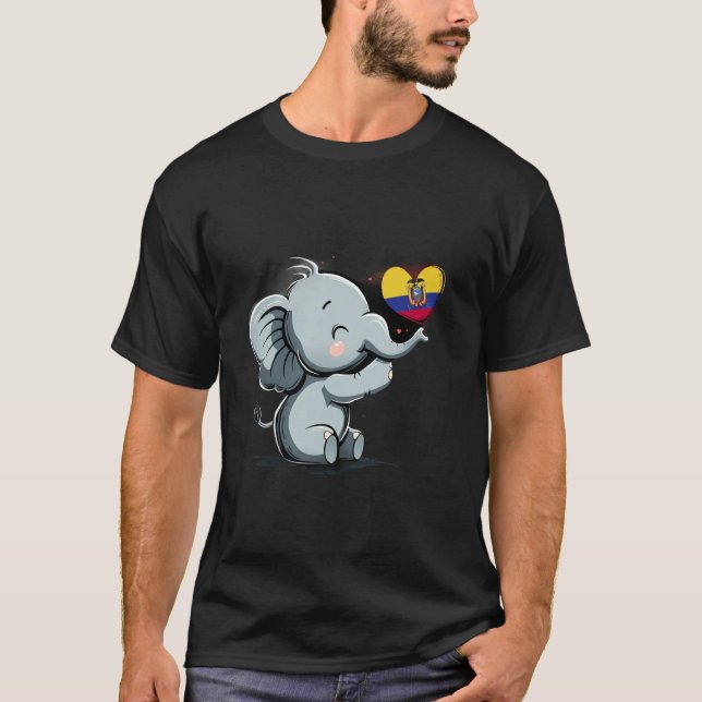 Ecuador Flagga Cute Elephant Heart Ecuadorian Root T Shirt (Framsida)