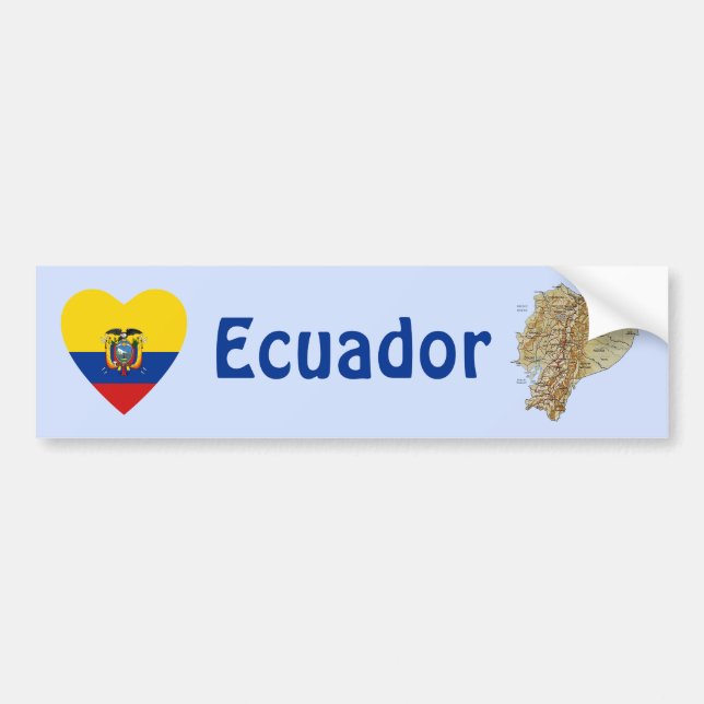 Ecuador Flagga Heart + Karta Bumper Sticker Bildekal (Framsidan)