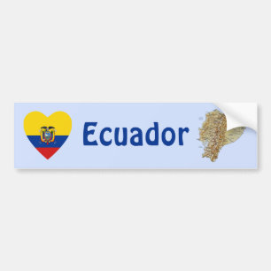 Ecuador Flagga Heart + Karta stötfångare Bildekal