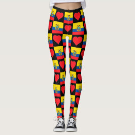 Ecuador Flagga Heart Mönster Patriotic Ecuadorian Leggings