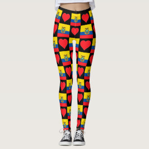Ecuador Flagga Heart Mönster Patriotic Ecuadorian Leggings