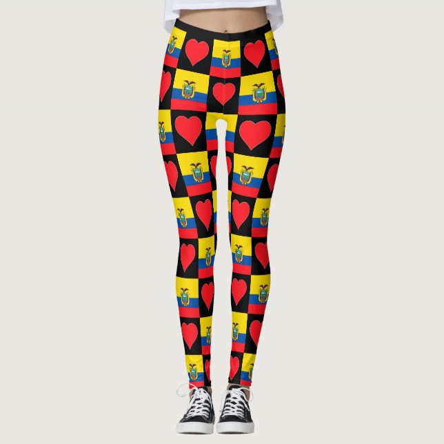 Ecuador Flagga Heart Mönster Patriotic Ecuadorian Leggings (Framsida)