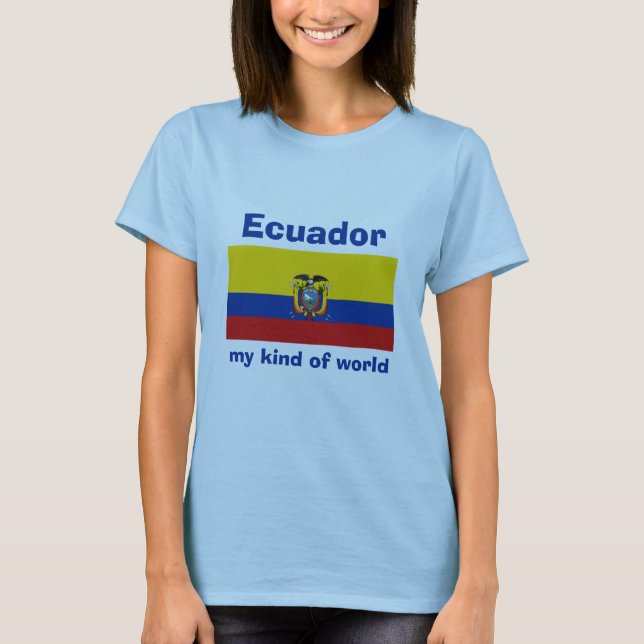 Ecuador Flagga + Karta + Text T-Shirt (Framsida)