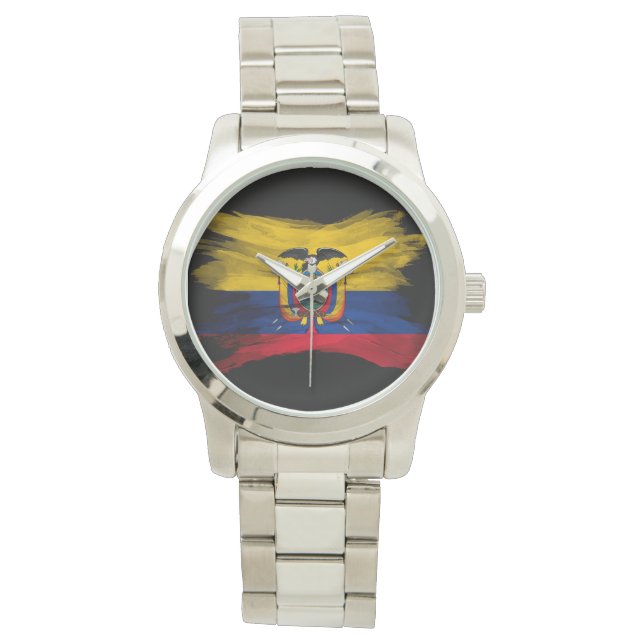 Ecuador-flagga-penseldrag, nationell flagga armbandsur (Framsida)