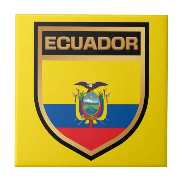 Ecuador Flagga Shield Kakelplatta (Framsidan)