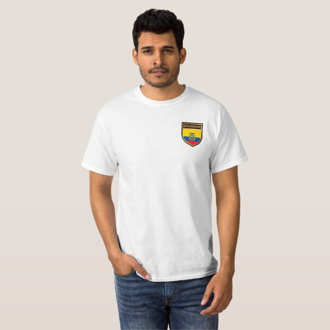 Ecuador Flagga Shield T Shirt (Hel framsida)