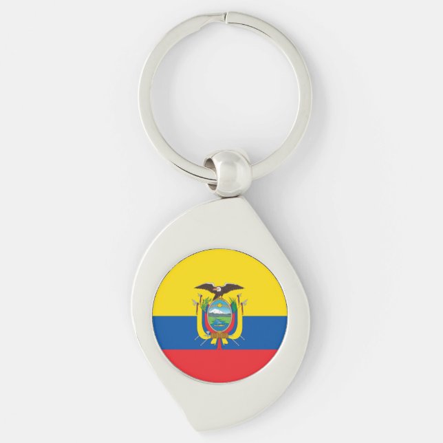Ecuador Flagga Swirl Silverfärgad Nyckelring (Framsidan)