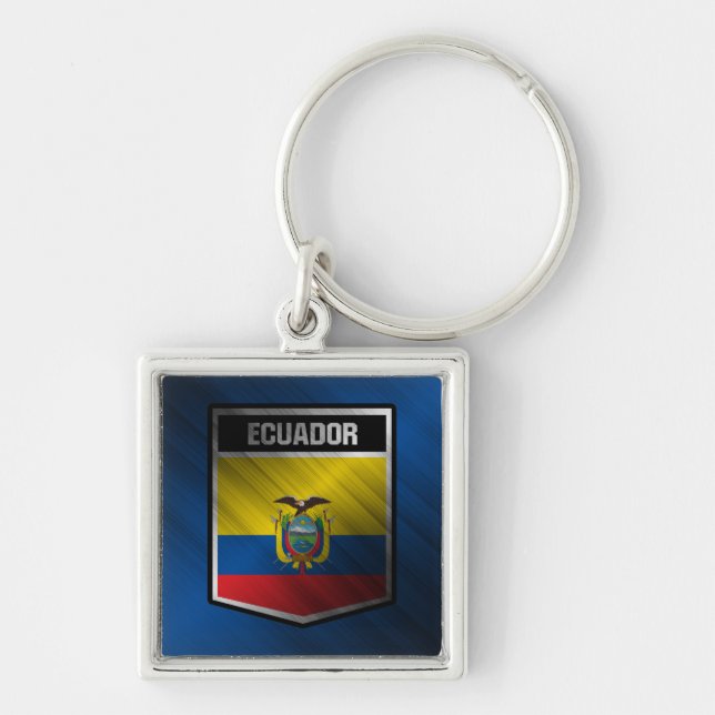 Ecuador Fyrkantig Silverfärgad Nyckelring (Framsidan)
