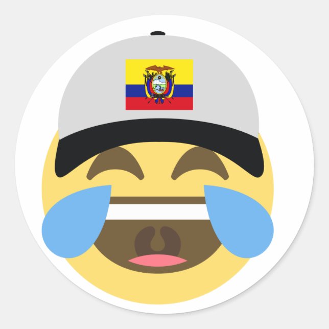 Ecuador Hat Laughing Emoji Runt Klistermärke (Framsida)