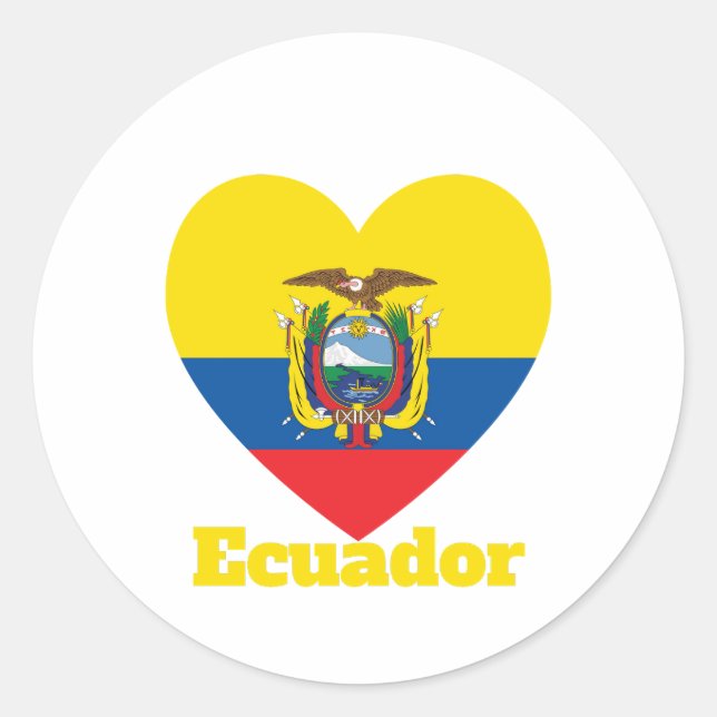 Ecuador Heart Flagga Runt Klistermärke (Framsida)