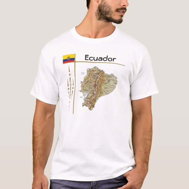 Ecuador Karta + Flagga + Rubrik T-Shirt (Framsida)