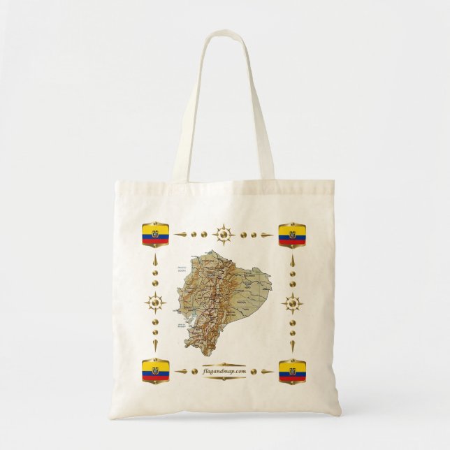 Ecuador Karta + Flaggor Bag Tygkasse (Framsidan)