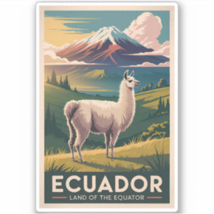 Ecuador Lama Illustration Resa Konst Vintage Klistermärken