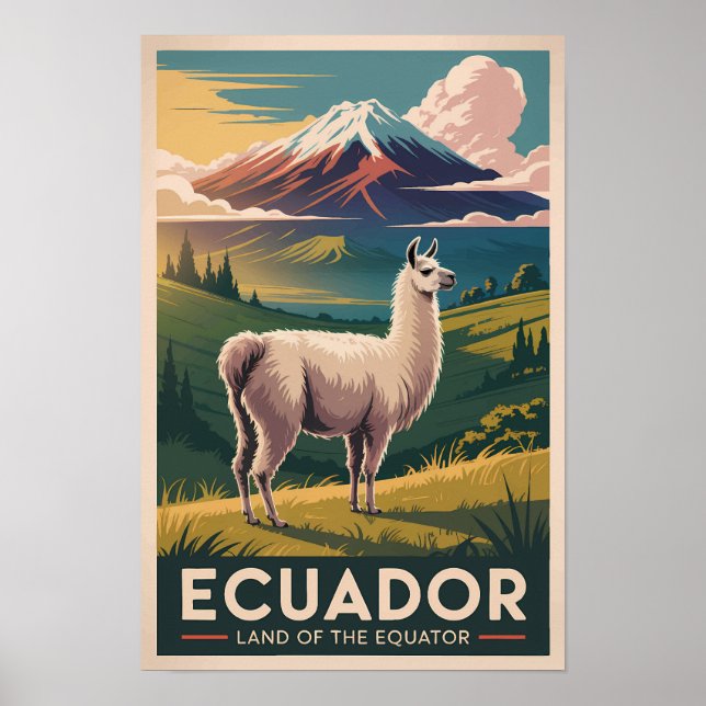 Ecuador Lama Illustration Resa Konst Vintage Poster (Framsidan)