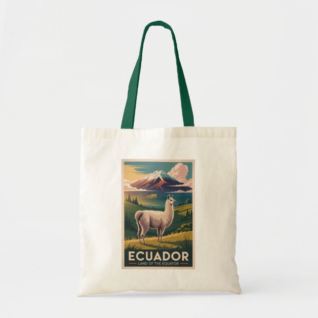 Ecuador Lama Illustration Resa Konst Vintage Tygkasse (Framsidan)