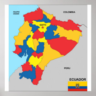 Ecuador land politisk karta flagga poster