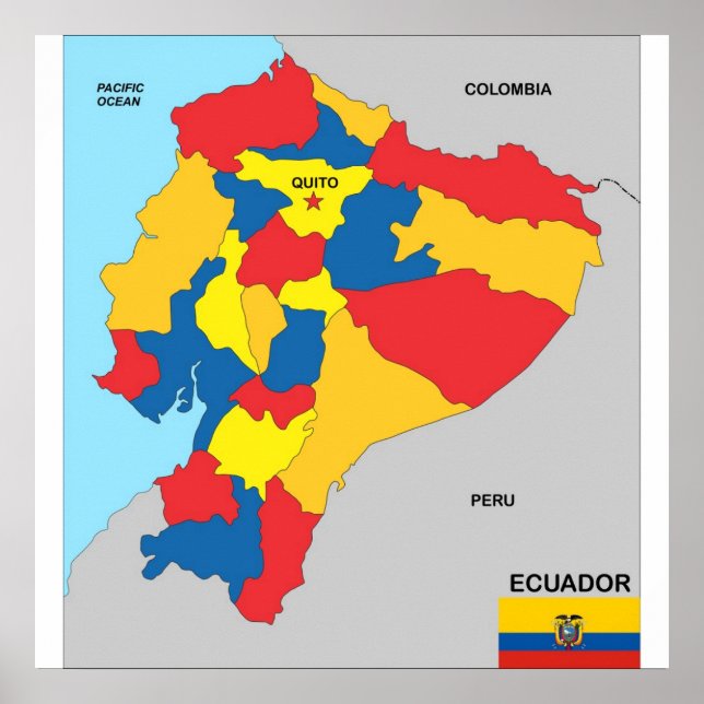 Ecuador land politisk karta flagga poster (Framsidan)