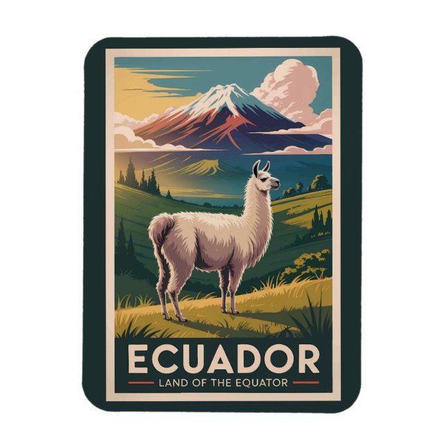 Ecuador Llama Illustration Travel Art Vintage Magnet (Vertikal)