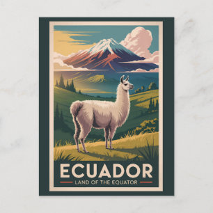 Ecuador Llama Illustration Travel Art Vintage Vykort