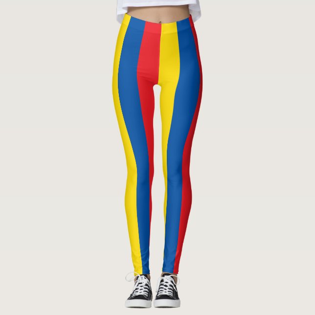 Ecuador National Flagga Färg Lodrät Stripe Leggings (Framsida)