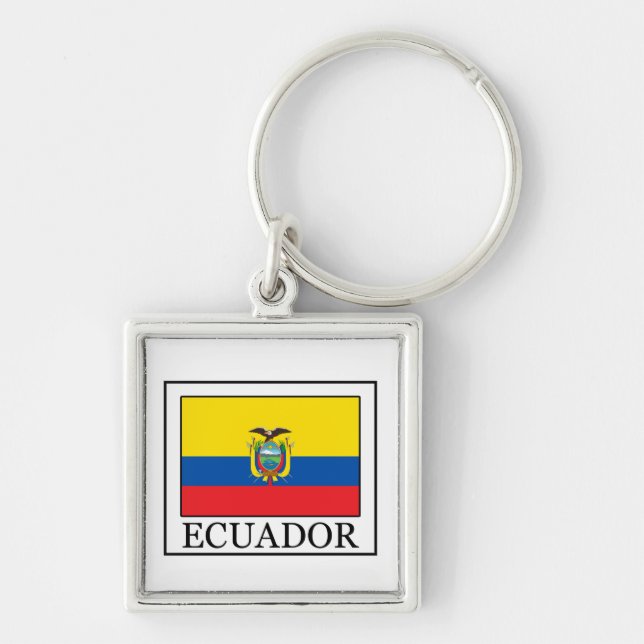 Ecuador-nyckelkedja Fyrkantig Silverfärgad Nyckelring (Framsidan)