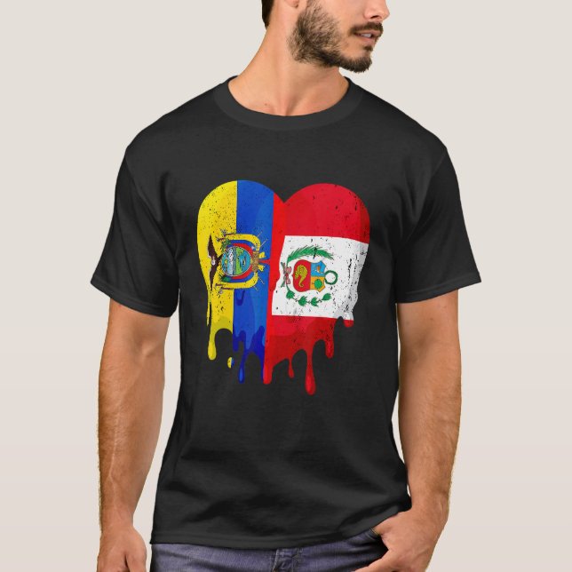 Ecuador Peru Flag Heart Citizen Grown Patriot Coun T Shirt (Framsida)