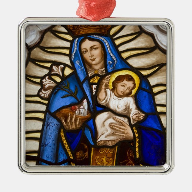 Ecuador, Quito. Staty av bevingad Jungfru Maria Julgransprydnad Metall (Framsidan)