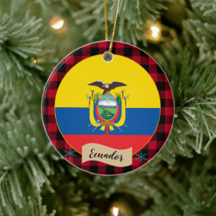 Ecuador, Red buffalo plaid & Ecuador Flagga Julgransprydnad Keramik