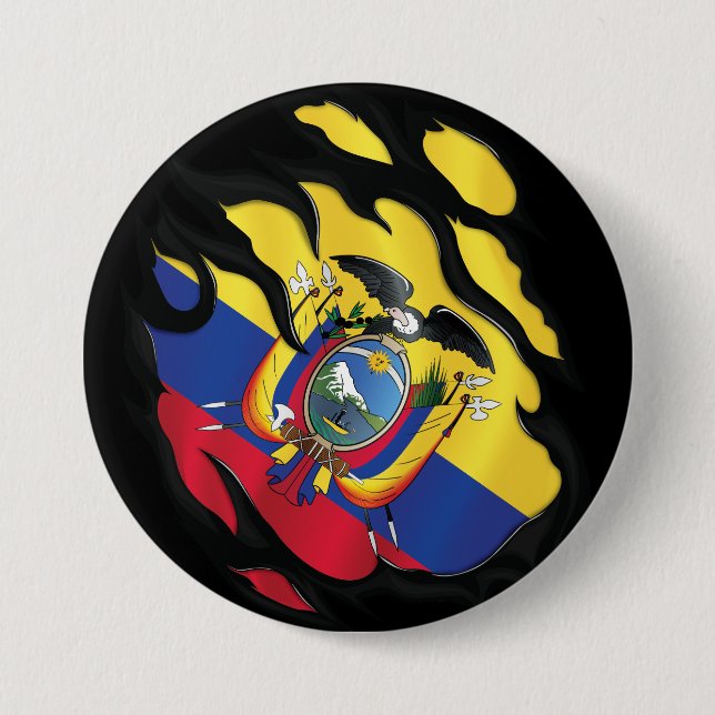 Ecuador Rippad Flagga Knapp (Framsida)