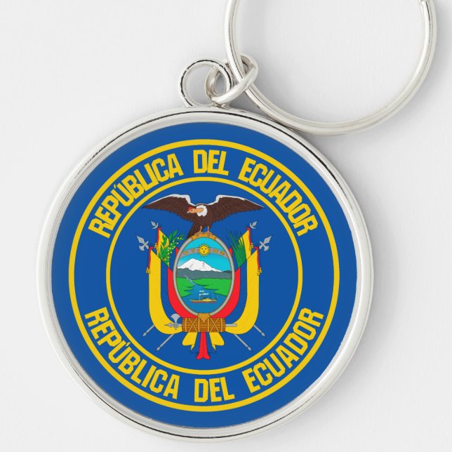 Ecuador Round Emblem Rund Silverfärgad Nyckelring (Framsidan)