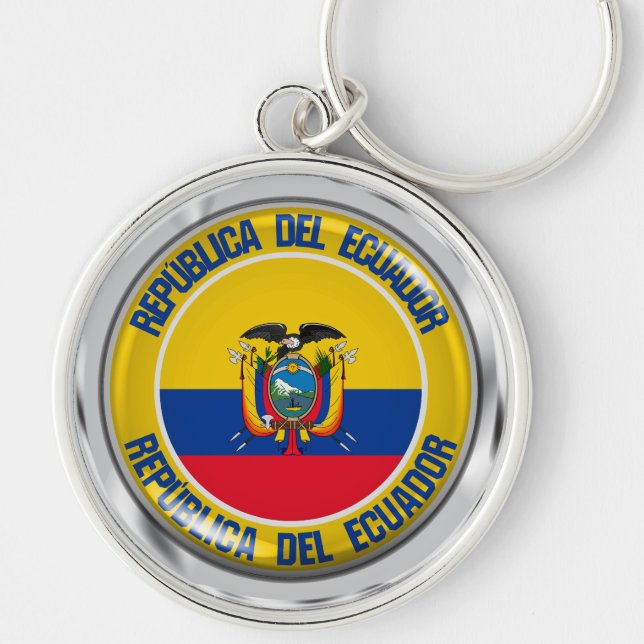 Ecuador Round Emblem Rund Silverfärgad Nyckelring (Framsidan)