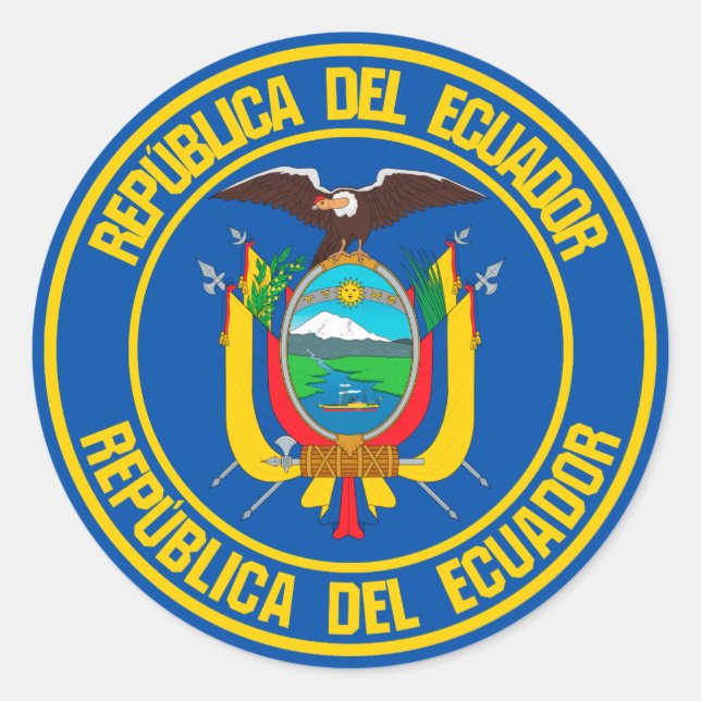 Ecuador Round Emblem Runt Klistermärke (Framsida)