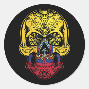 Ecuador Skull och Ro Flagga Runt Klistermärke