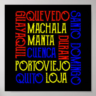 Ecuador Stadsnamn Quito Guayaquil Nationell Poster