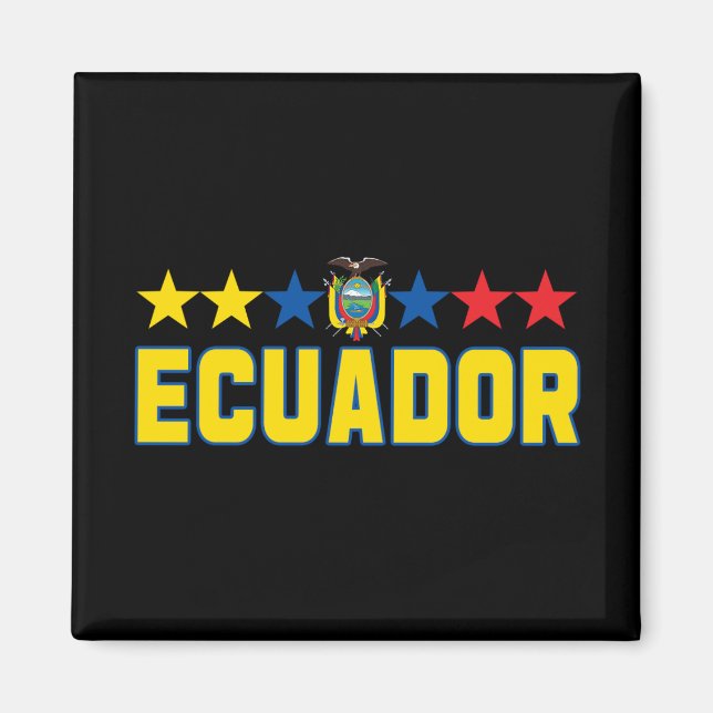 Ecuador Text & Emblem & Flagga Färgad Stars Magnet (Framsidan)