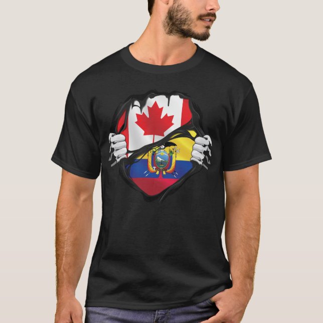 Ecuadoran Canadian Händer Ripping Roots Flagga T Shirt (Framsida)