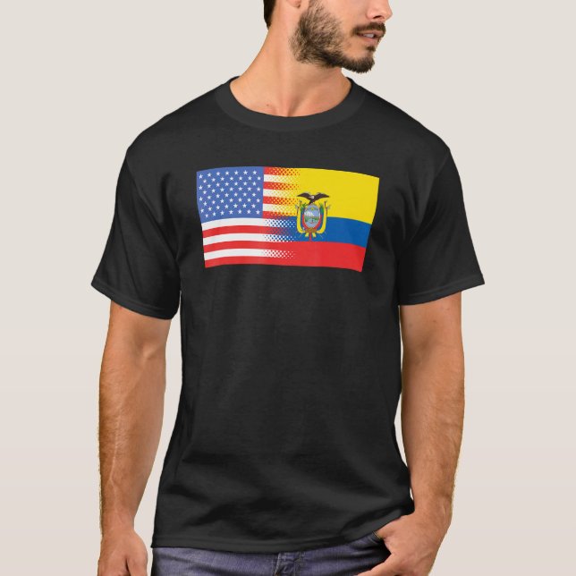 Ecuadorian American Flag Ecuador USA T Shirt (Framsida)