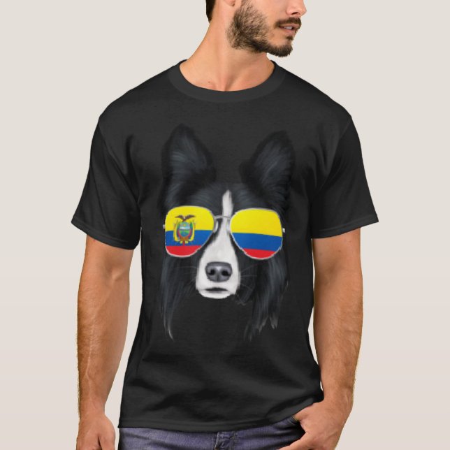 Ecuadorian Flag Border Collie Dog Ecuador Pocket T Shirt (Framsida)