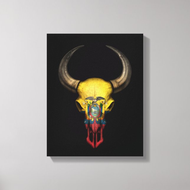 Ecuadorian Flagga Bull Skull on Black Canvastryck (Framsida)