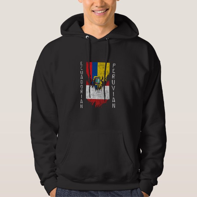 Ecuadorian Peruvian Flaggor rippad Torn Ecuador Pe Hoodie (Framsida)
