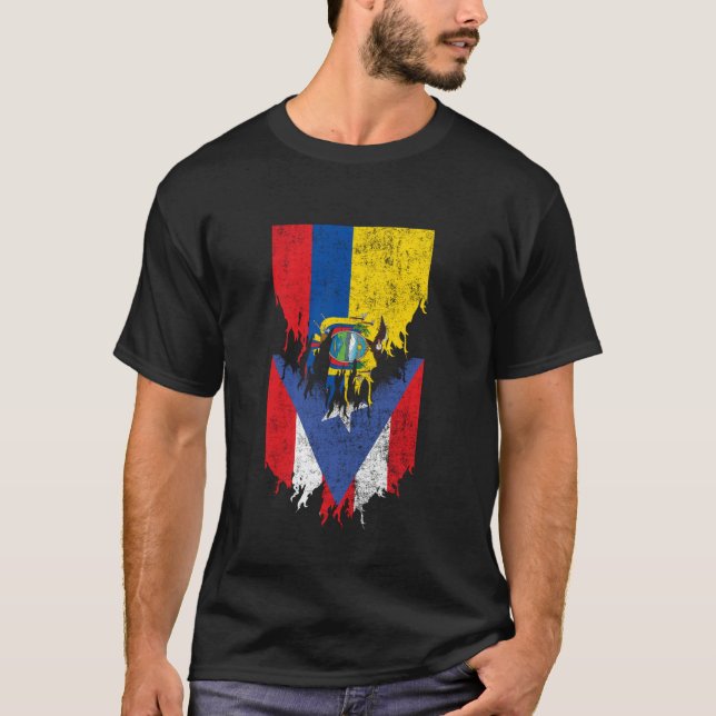 Ecuadorian Puerto Rican Flaggor har rippat Ecuador T Shirt (Framsida)